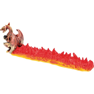 FUJIMA RED SITTING DRAGON FLAMES POLYSTONE INCENSE BURNER