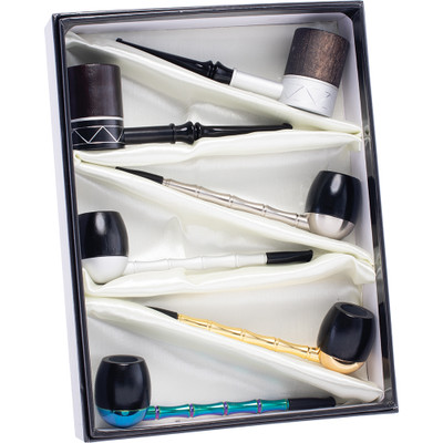 FUJIMA WOODEN SHINY TOBACCO PIPES - DISPLAY OF 6