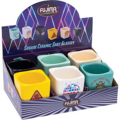 FUJIMA SQUARE CERAMIC SHOT GLASSES - DISPLAY OF 6