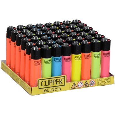 CLIPPER CP11 SOLID FLUORESCENT COLORS LIGHTERS - DISPLAY OF 48