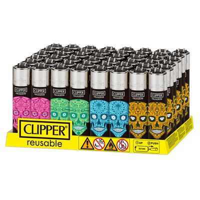 CLIPPER CP11 SUGAR SKULLS LIGHTERS - DISPLAY OF 48