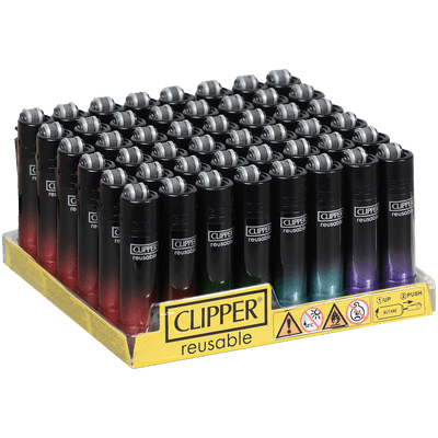 CLIPPER CP22 BLACK CRYSTAL GRADIENT LIGHTERS - DISPLAY OF 48