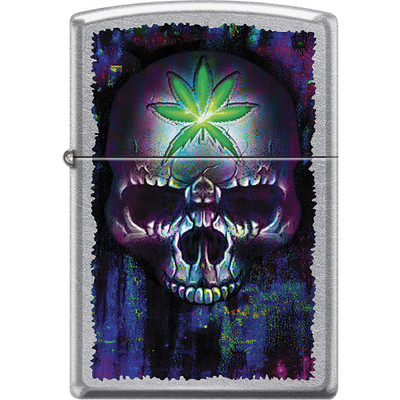 ZIPPO GREEN CANNABIS LEAF PURPLE & BLUE SKULL LIGHTER