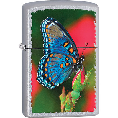 ZIPPO BLUE AND ORANGE BUTTERFLY ON PINK ROSES LIGHTER