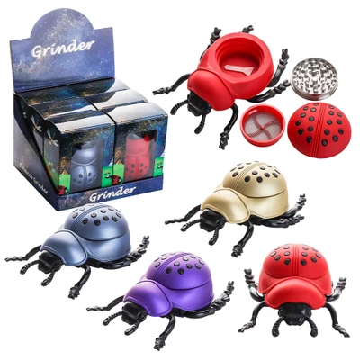 LADY BUG PLASTIC 4 PARTS GRINDER MULTI COLOR (CHG092) - DISPLAY OF 6
