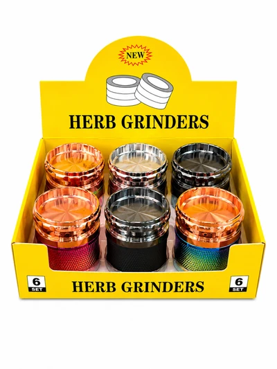 RAINBOW METAL WITH ASHTRAY TOP 63MM 4-PARTS GRINDER (OVC042) - DISPLAY OF 6