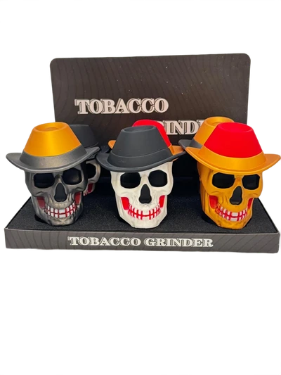 SKULL WITH A HAT 4-PARTS 63MM GRINDER MULTI COLOR - DISPLAY OF 6