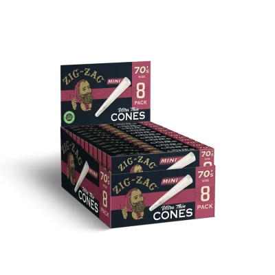 ZIG ZAG ULTRA THIN MINI 70'S SIZE CONES 8-PACK - DISPLAY OF 18