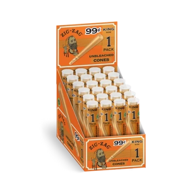 ZIG ZAG UNBLEACHED KING SIZE CONES 1-PACK - DISPLAY OF 24
