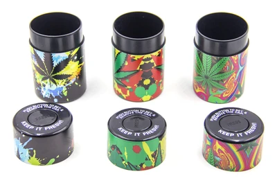  COLORED LEAF PLASTIC SEALED STASH CANS - 6CT 