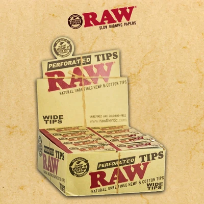 RAW PERFORATED WIDE TIPS 50CT PER BOX - 50CT PER DISPLAY