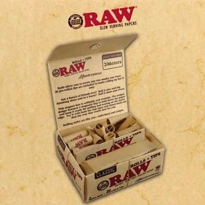 RAW CLASSIC MASTERPIECE WITH 3 METER KING ROLL and 30 TIPS - 12CT DISPLAY