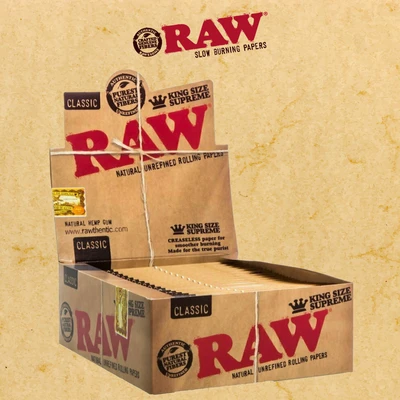 RAW CLASSIC KING SIZE SUPREME ROLLING PAPERS - 24CT