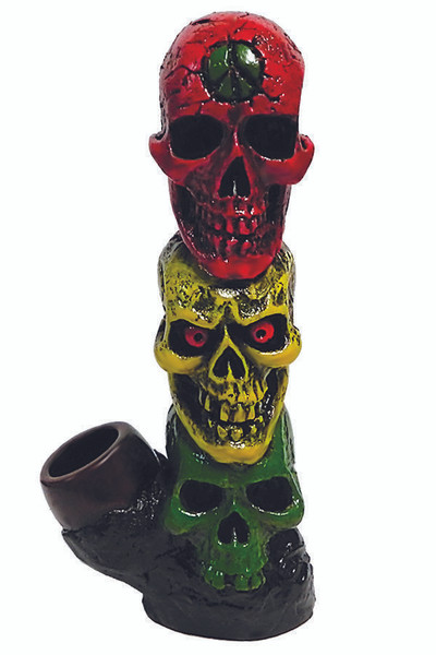 HAND CRAFTED 3 SKULLS RASTA HANDPIPE 7