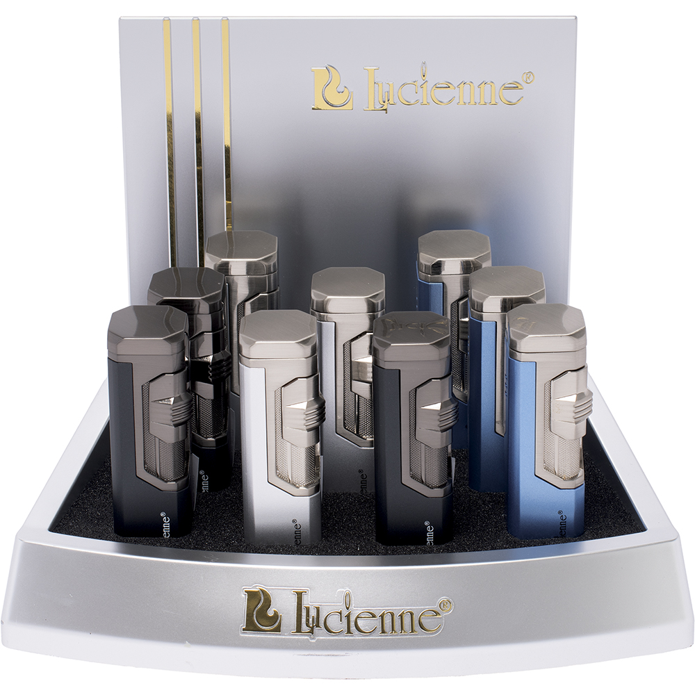 LUCIENNE QUADRUPLE TORCH FLAME LIGHTER - DISPLAY OF 9
