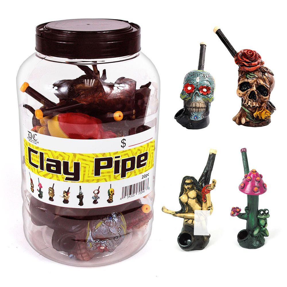 RESIN CLAY ASSORTED PIPES JAR - 20CT