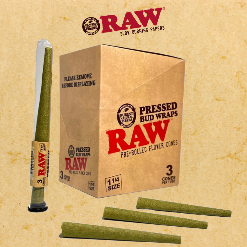 RAW PRESSED BUD WRAP CONE 1 1/4 SIZE 3PK - 12CT DISPLAY