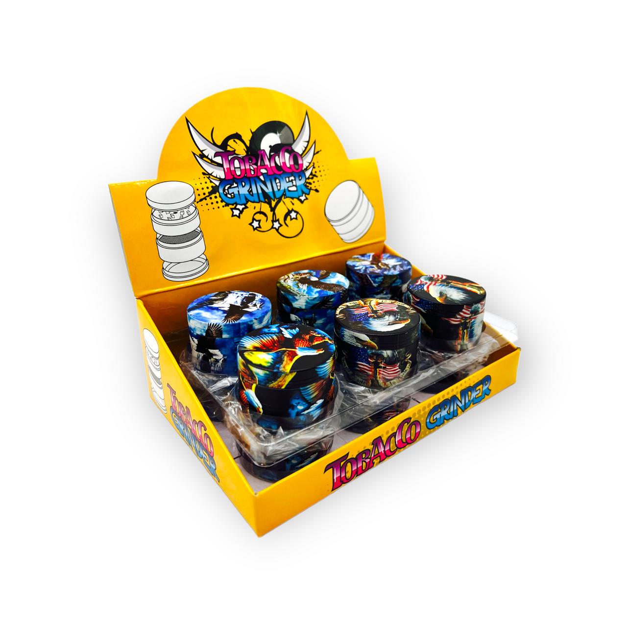 AMERICAN EAGLE MIX WHOLE BODY PRINTED 4 PART TOBACCO GRINDER - 12CT DISPLAY