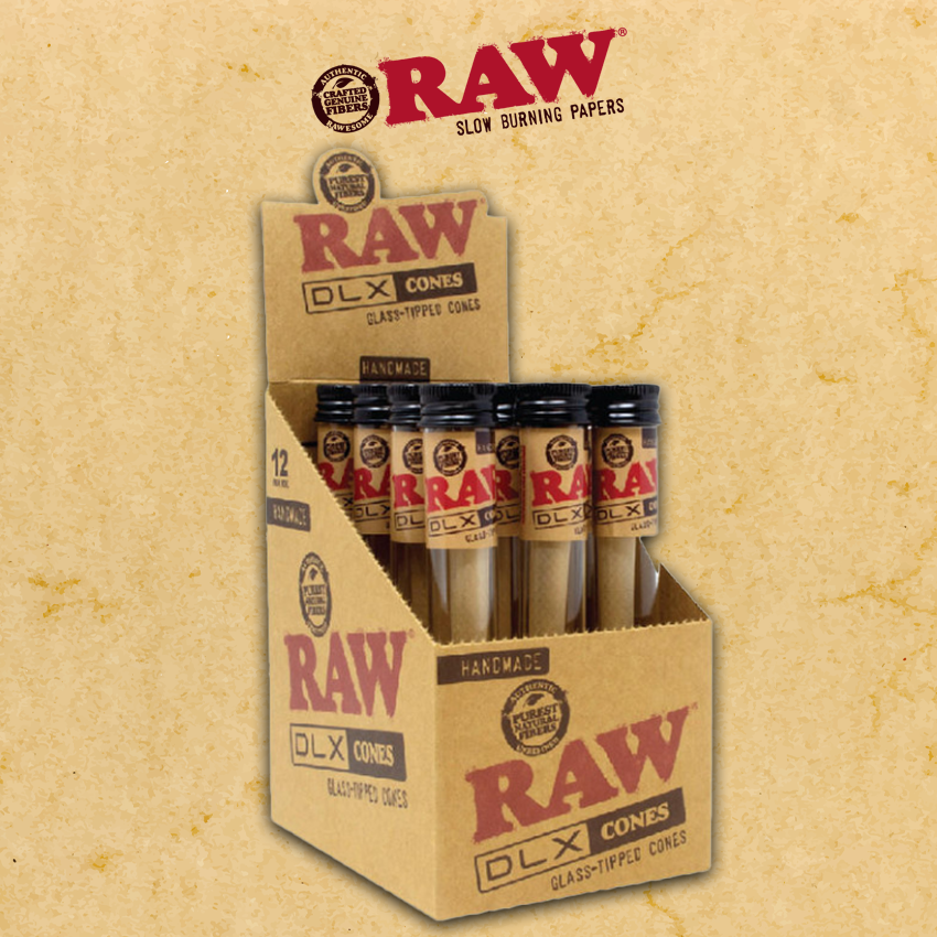 RAW DLX HANDMADE GLASS TIPPED CONES - 12CT DISPLAY