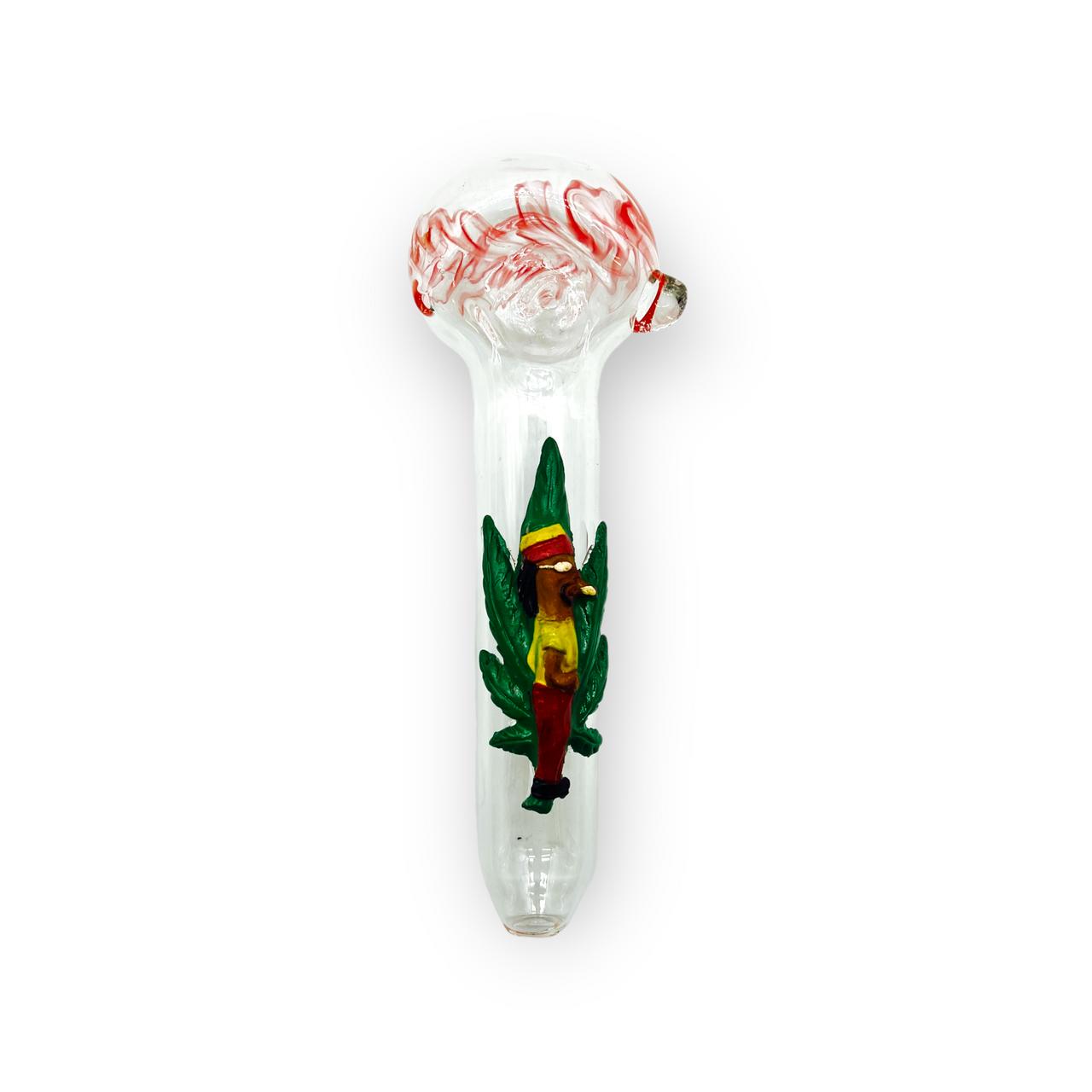 CLEAR GLASS RASTA LEAF 8 HANDPIPE HP100468