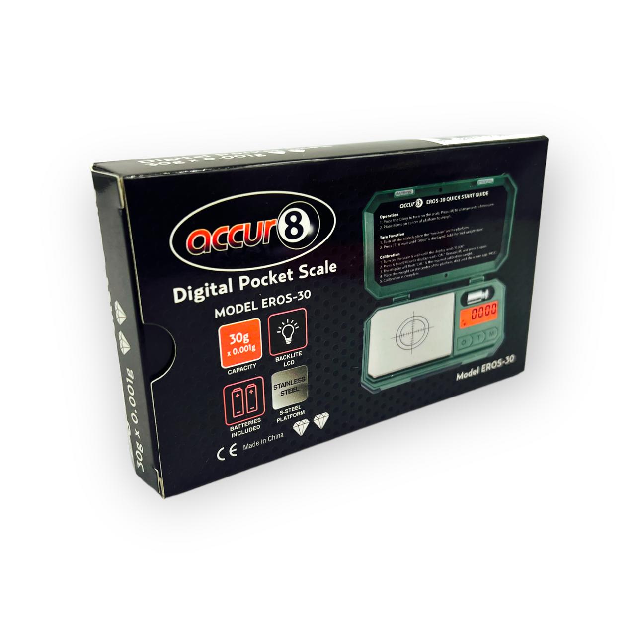  ACCUR8 EROS-30 DIGITAL POCKET SCALE 30g x 0.001g 