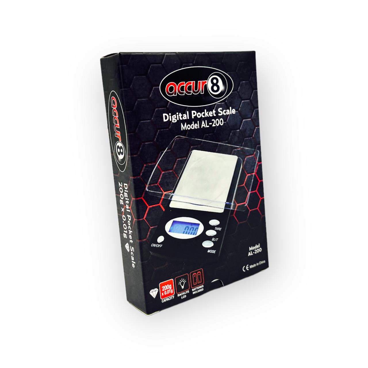  ACCUR8 AL-200 DIGITAL POCKET SCALE 200g x 0.01g 