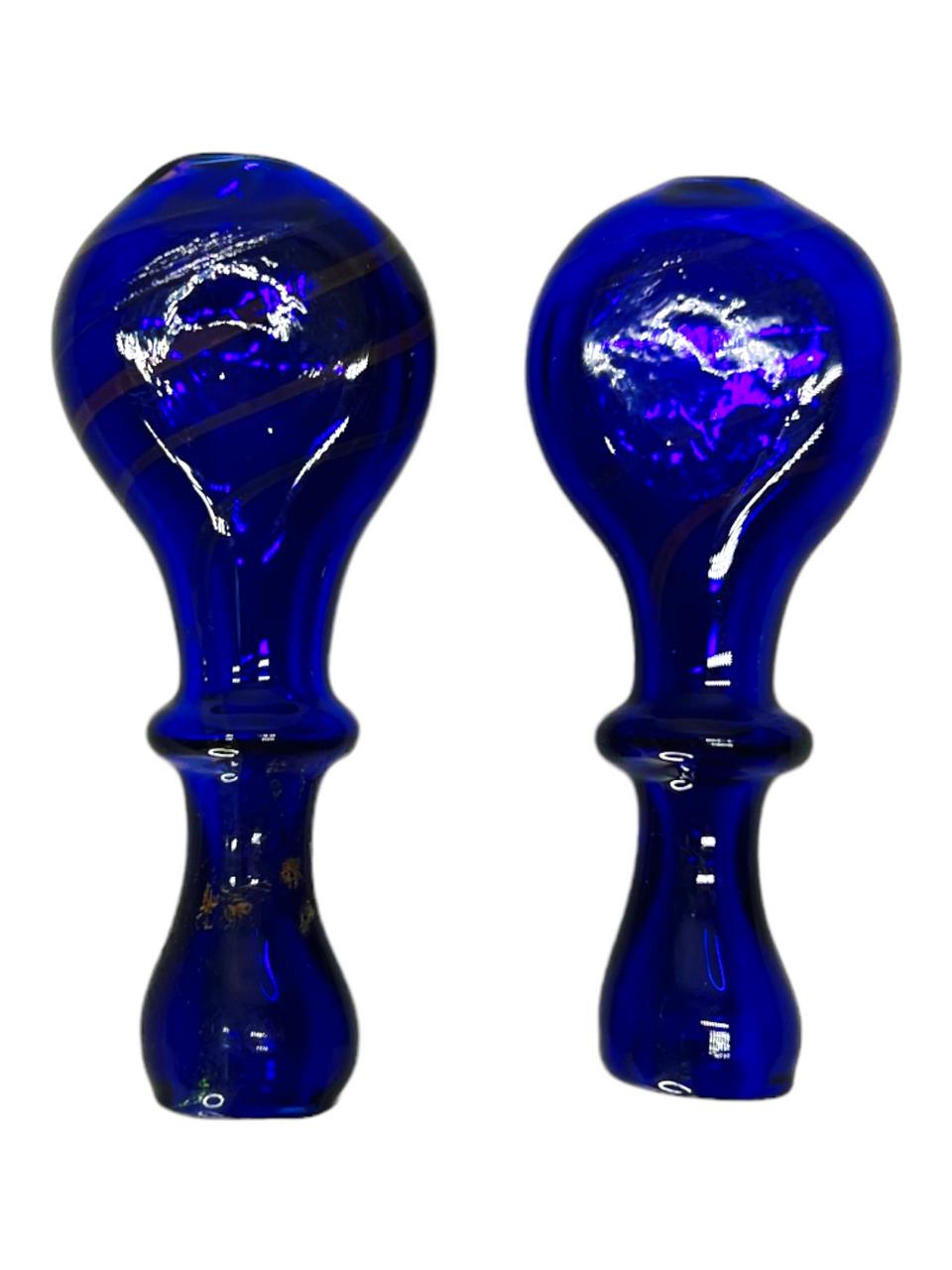  BLUE TUBE & GOLD FUMED LINE ART CHILLUM 3.5" HANDPIPE - 10CT BAG 