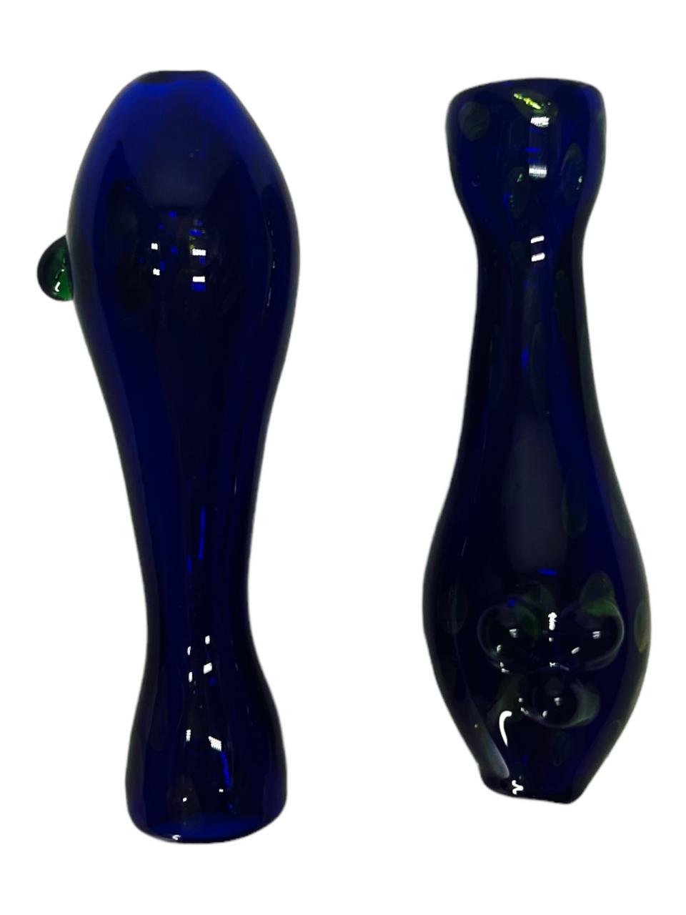  BLUE TUBE & GOLD FUMED DOT ART CHILLUM 3.5" HANDPIPE - 10CT BAG 