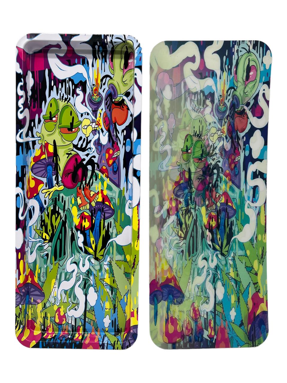  LONG HOLOGRAPHIC ROLLING TRAY ASSORTED DESIGN - 1CT 