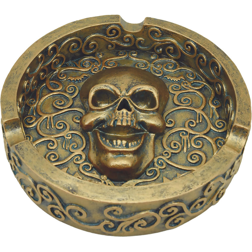  ROYAL BRONZE SKULL POLYSTONE ASHTRAY 5" 