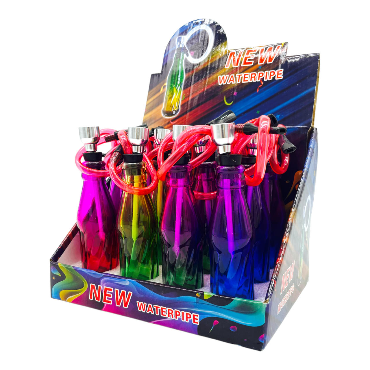  BOTTLE SHAPED GLASS HANDPIPE 6" - 12CT DISPLAY 