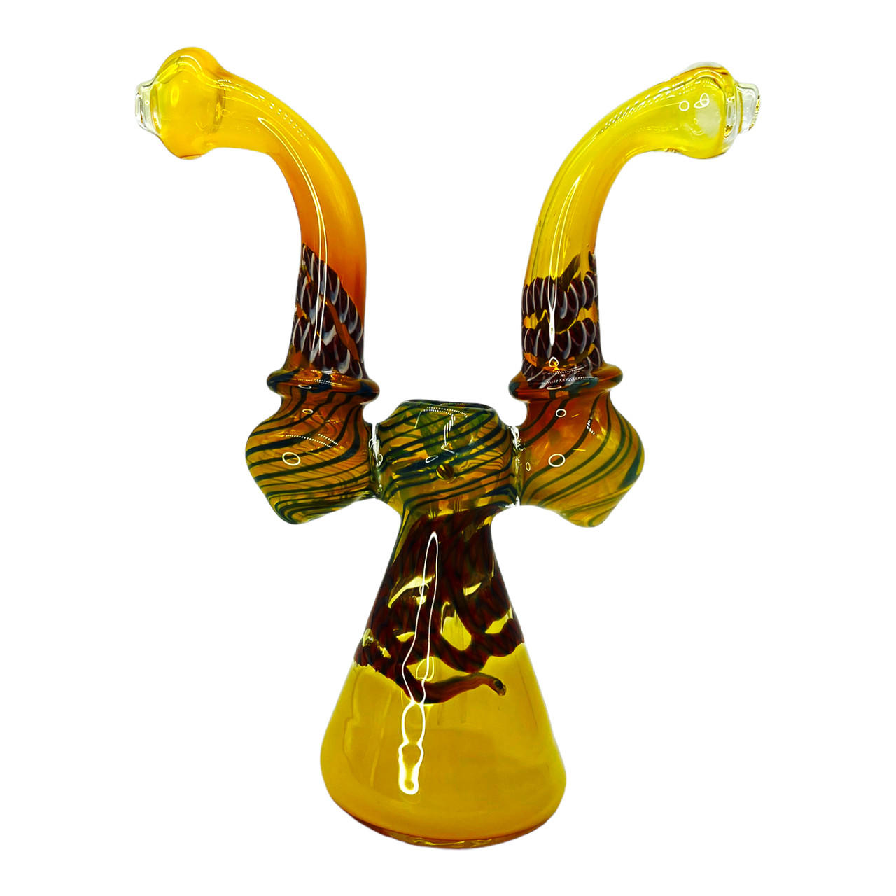  DOUBLE MOUTH GOLD FUMED BUBBLER 8" (SH2124) 