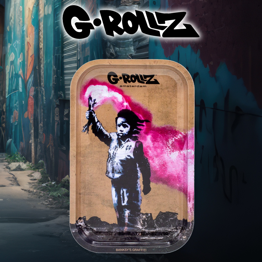 G-ROLLZ - BANKSY'S TORCH BOY MEDIUM TIN TRAY 17.5 X 27.5 CM