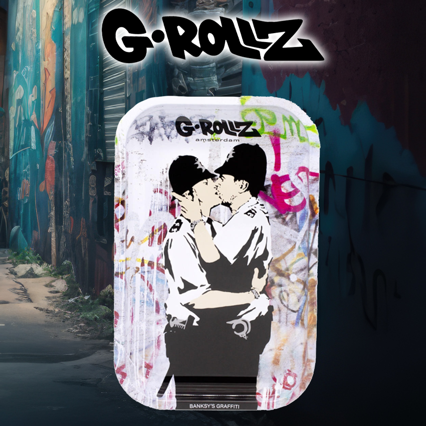 G-ROLLZ - BANKSY'S COP ON COP MEDIUM TIN TRAY 17.5 X 27.5 CM