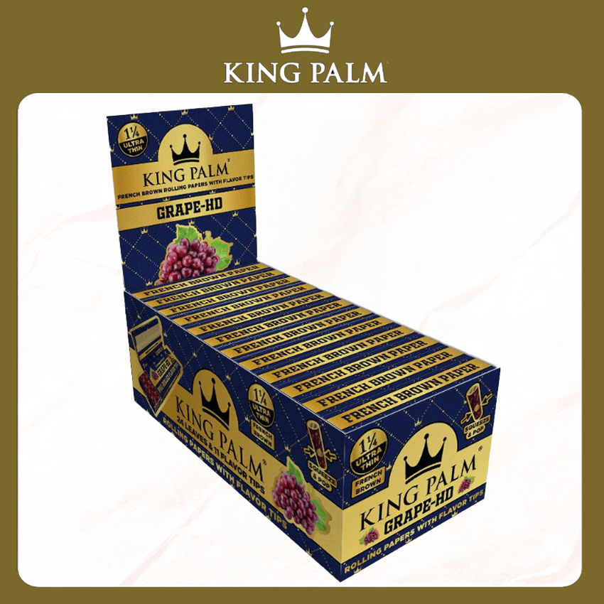KING PALM 1 1/4 FRENCH BROWN PAPERS W/FLAVORED TIPS - 24CT DISPLAY