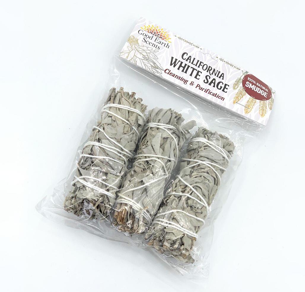  ORGANIC CALIFORNIA WHITE SAGE 4" - PACK OF 3CT 