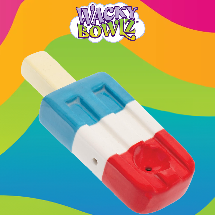 WACKY BOWLZ - 3.5" RED WHITE & BLUE POPSICLE CERAMIC PIPE - 1CT