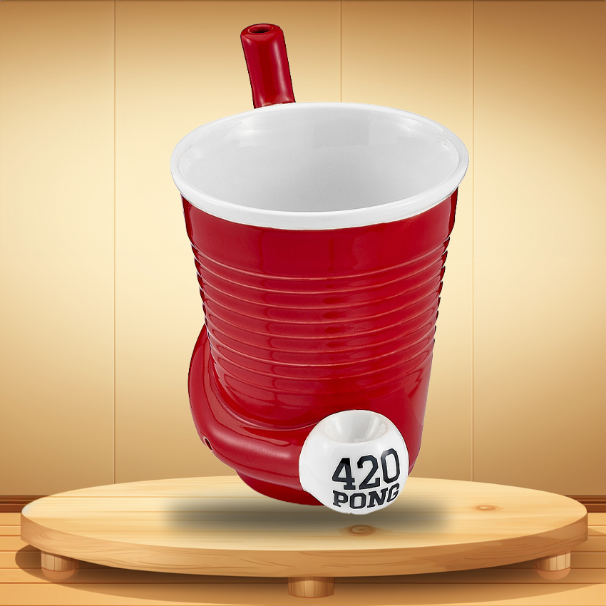 BEER PONG PIPE MUG CERAMIC HANDPIPE - 1CT