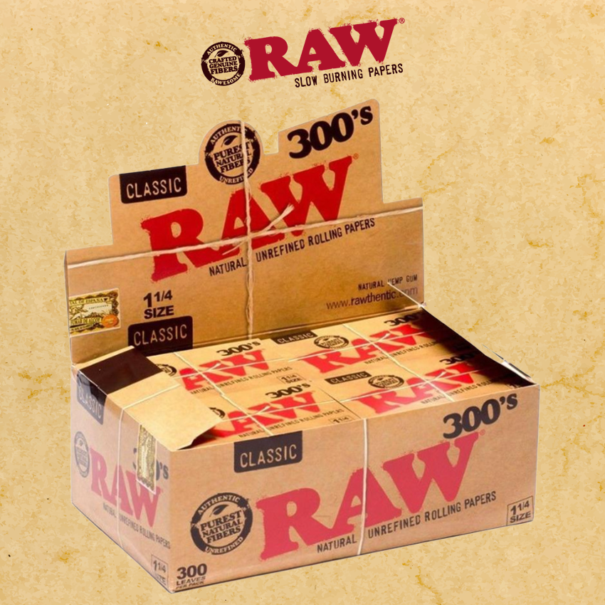 RAW 300's UNREFINED ROLLING PAPERS 1 1/4 - 20CT