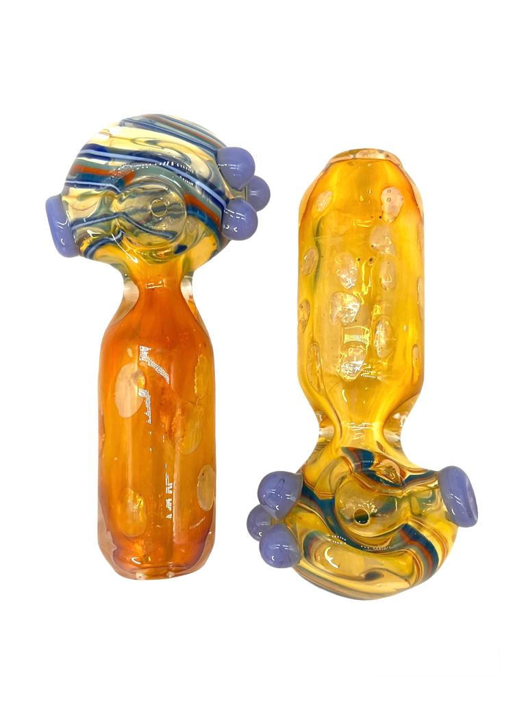  DOTS DESIGN AND SPIRAL TOP GOLD HANDPIPES 5" - BAG OF 5 