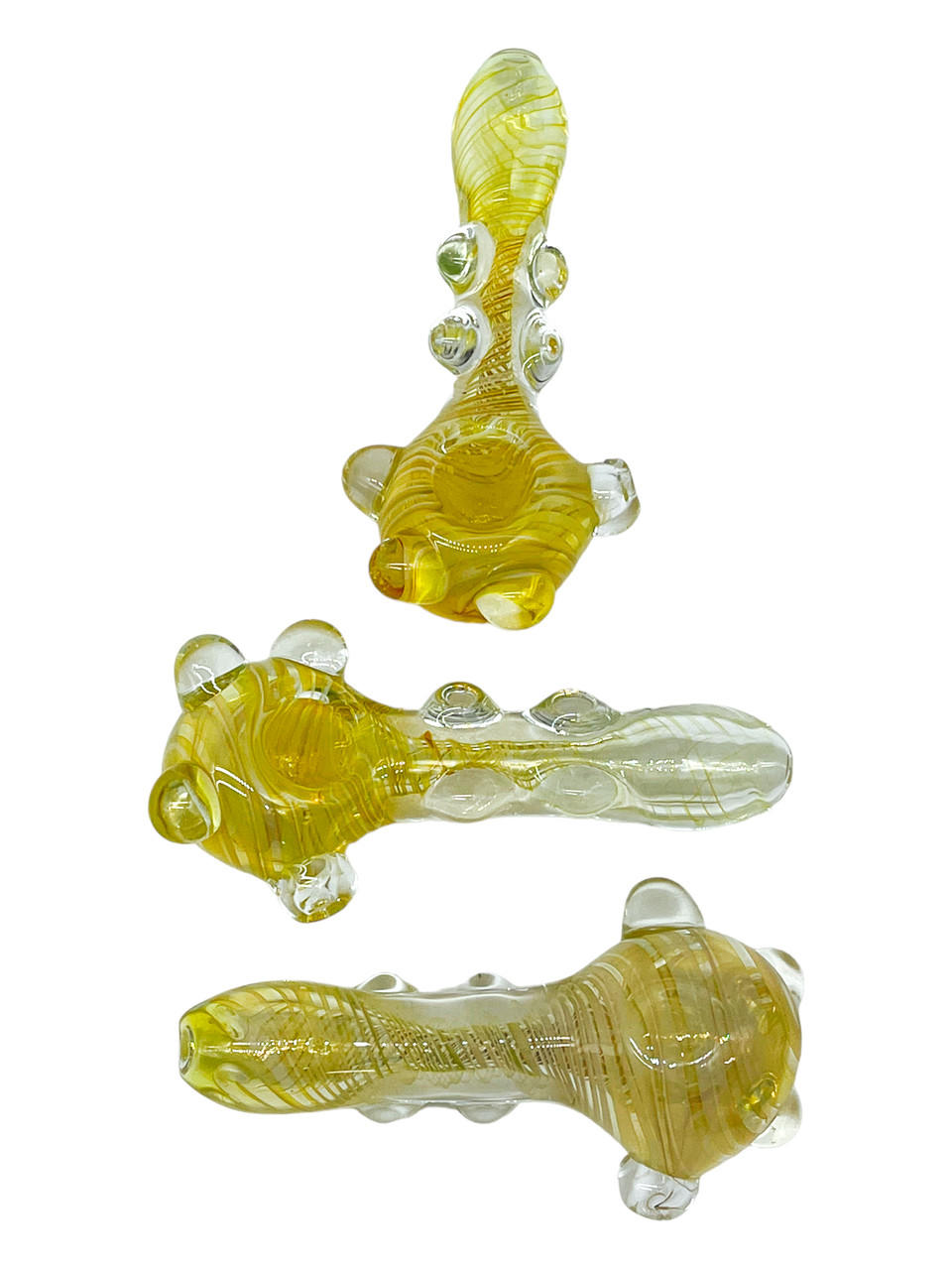  TRIPLE MARBLE HEAD GOLD FUME HEAVY HANDPIPE 4" - BAG OF 5CT 