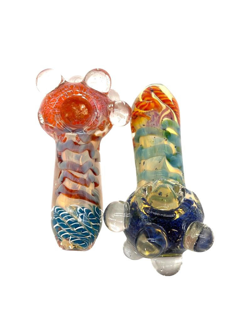  INSIDE ROD WORK HEAVY HANDPIPE WITH MULTI MARBLE HEAD - BAG OF 5 