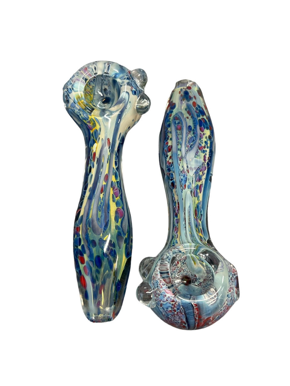  MULTI INSIDE COLORED MARBLES AND LINE DESIGN HANDPIPE 4" - BAG OF 5 