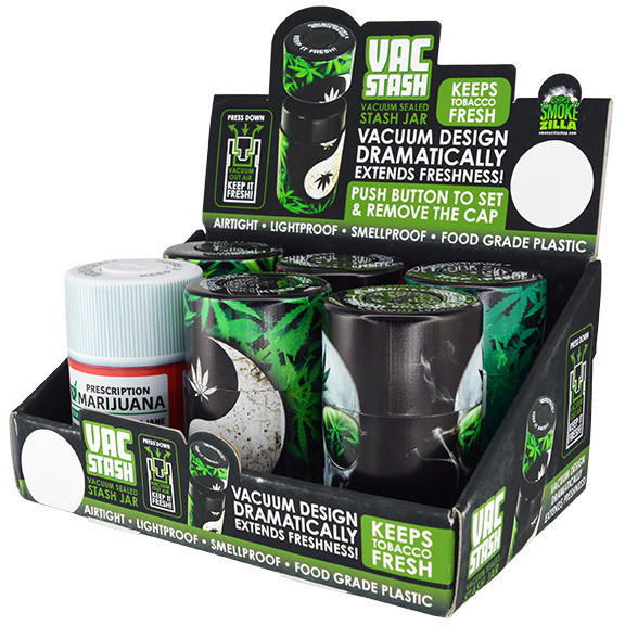 SMOKEZILLA SMOKE ZILLA - VACUUM SEALED MIXED DESIGN STASH JAR - DISPLAY OF 6CT (30007) 