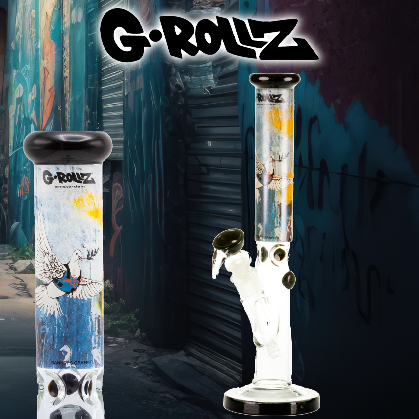 G-ROLLZ BANKSY'S BULLETPROOF DOVE STRAIGHT WATERPIPE 11.8"