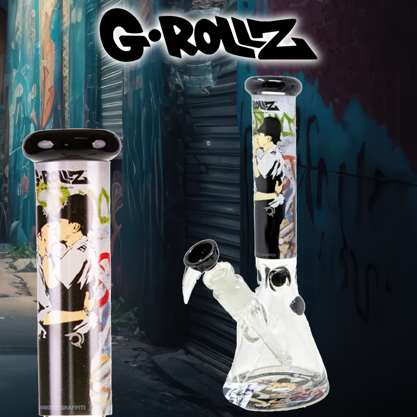 G-ROLLZ BANKSY'S KISSING COPPERS BEAKER BONG 11.5"