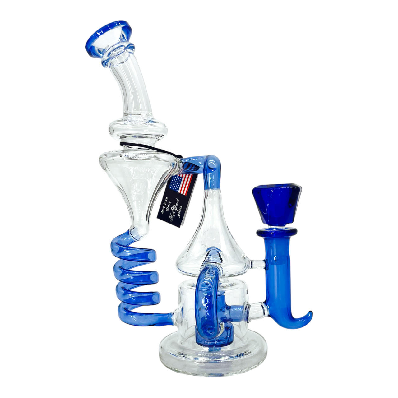  AMERICAN GLASS DESC PERC RECYCLER WATERPIPE 9" 