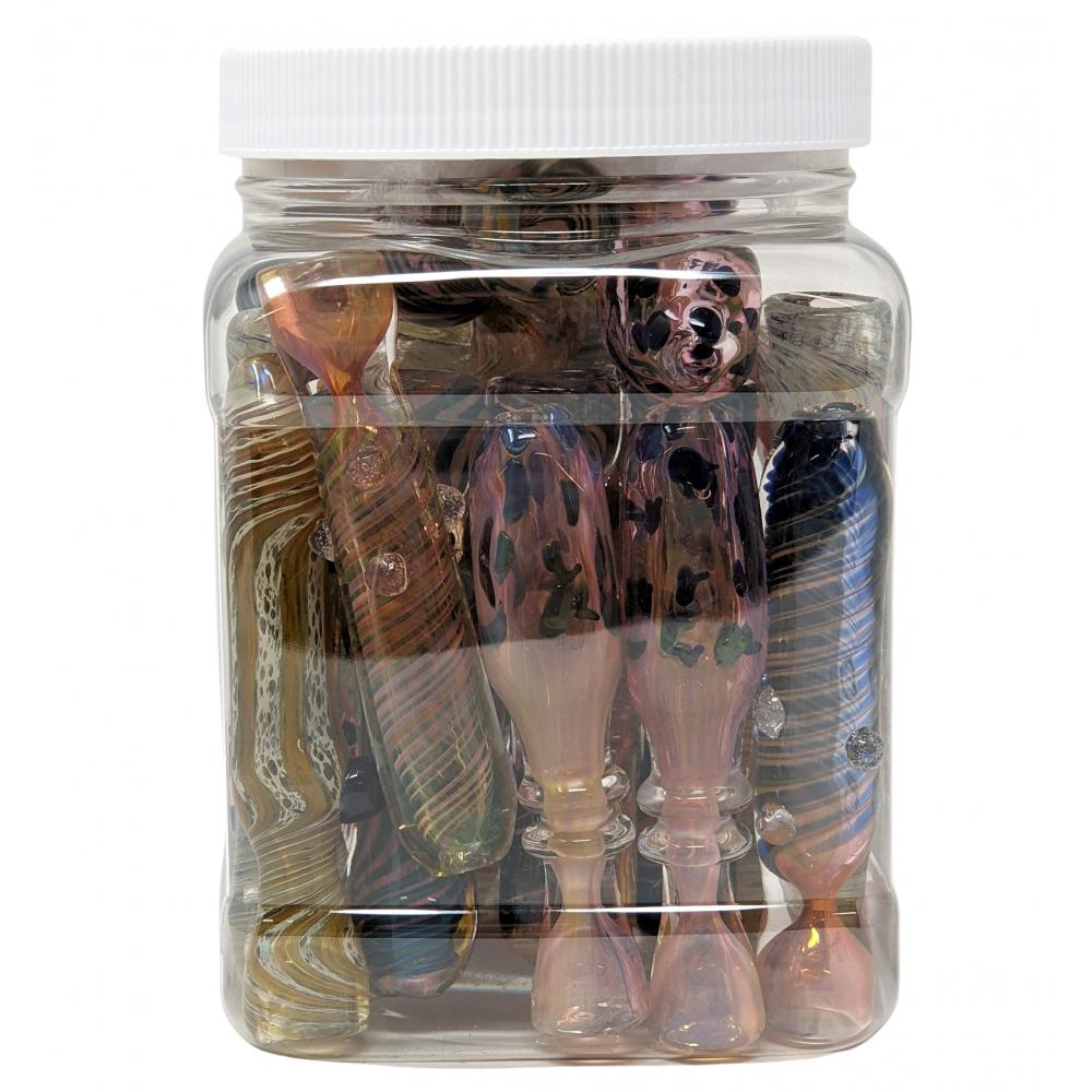  US-MADE ASSORTED DESIGN FUMED CHILLUM HAND PIPE - JAR OF 20CT 