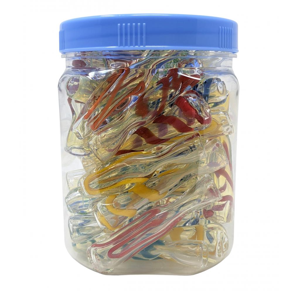  MINI ASSORTED SILVER FUMED SWIRL RIBBON CHILLUM HAND PIPE - JAR OF 40CT 