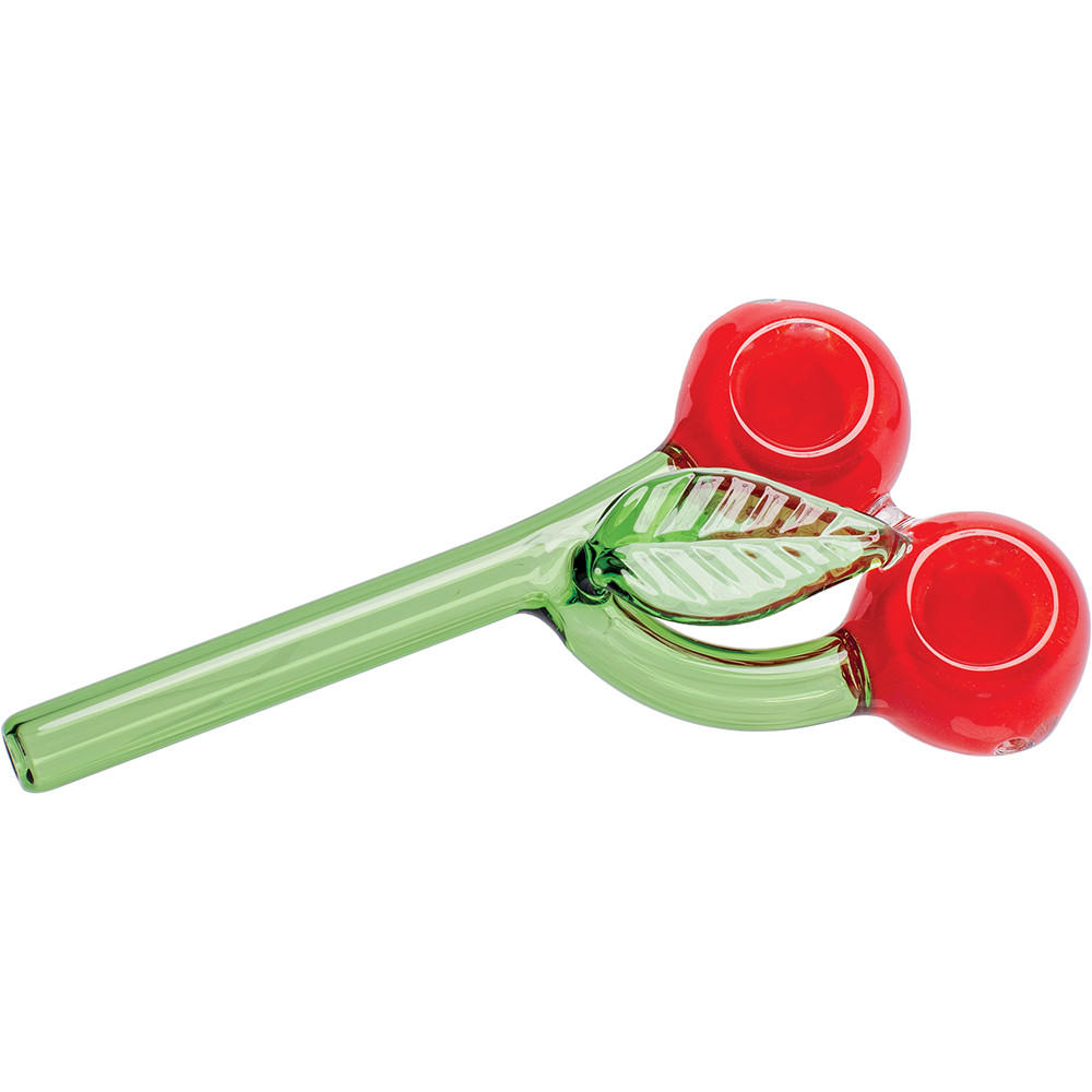  DOUBLE CHERRY GLASS HAND PIPE 6" 